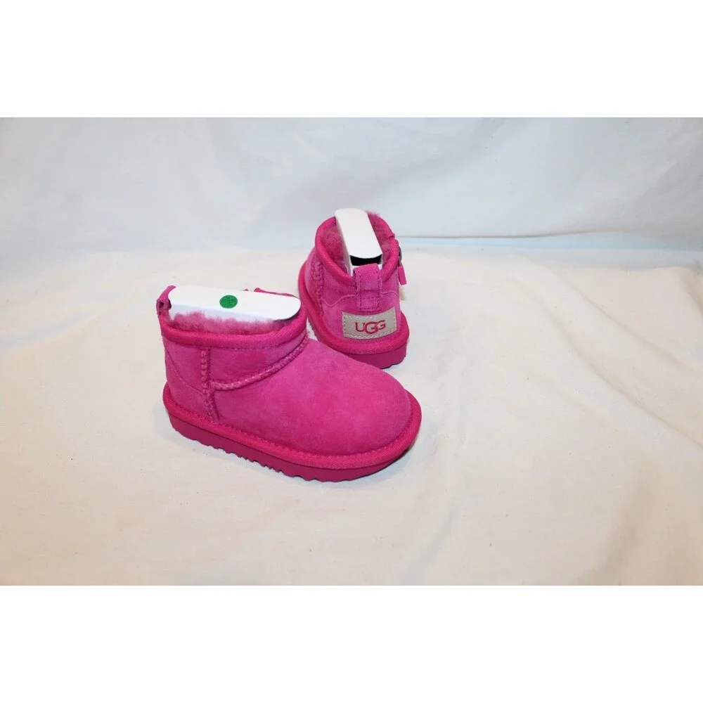 UGG Classic Ultra Mini Zip Suede Shearling Lined Boots Toddler 6 PINK NIB
